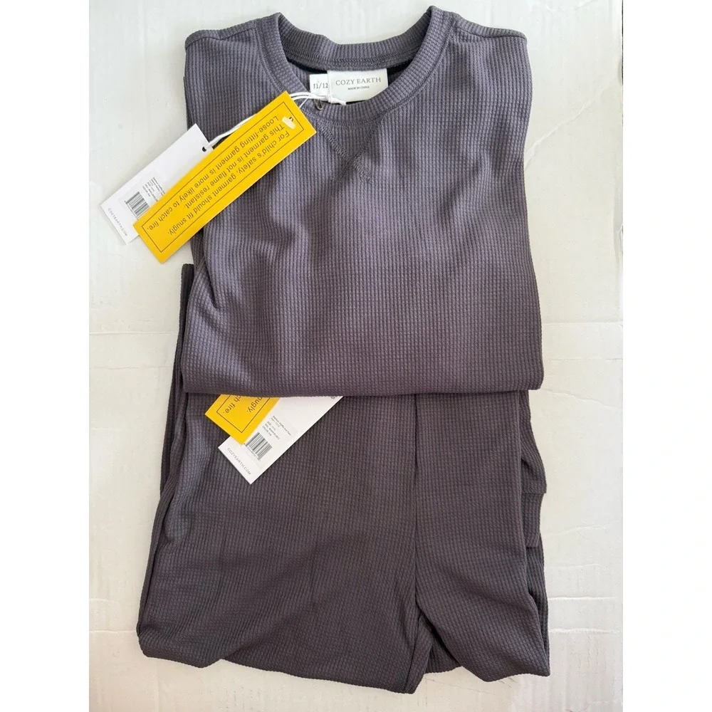 Cozy Earth Kids Bamboo Waffle Knit Thermal Base Layer Set Iron 11/12 NWT $135